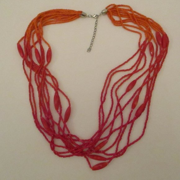 10 STRAND GLASS Necklace Orange Multi Strand Necklace Lucite & Glass Beads - Picture 5 of 12